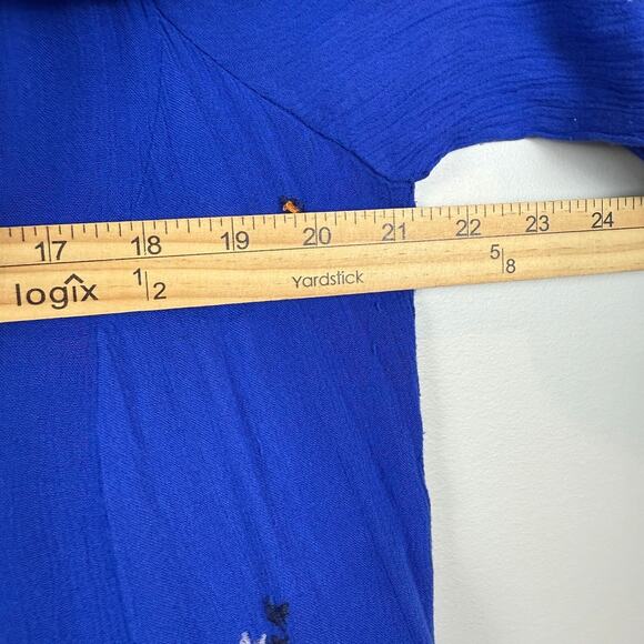 Free People Mini Dress Womens M Royal Blue Oxford Embroidered Oversized Bohemian - Picture 10 of 11